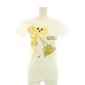 ポピー POPPY Tシャツ カットソー クルーネック 半袖 プリント S 白 ホワイト ゴールド