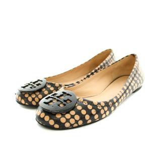 パンプス ラウンドトゥ ローヒール ドット柄 レザー 23.0cm ベージュ 黒 ブラック /YT