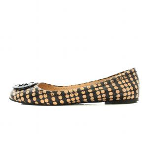 TORY BURCH パンプス ラウンドトゥ ローヒール ドット柄 レザー 23.0cm ベージュ 黒 ブラック /YT
