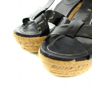 miumiu サンダル ウェッジソール アンクルストラップ レザー 35 22.0cm 黒 ブラック ベージュ /YT