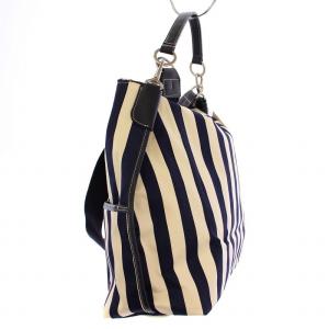 BURBERRY BLACK LABEL ショルダーバッグ ハンドバッグ 2WAY ストライプ キャンバス レザー 白 紺 BKL72-617-28