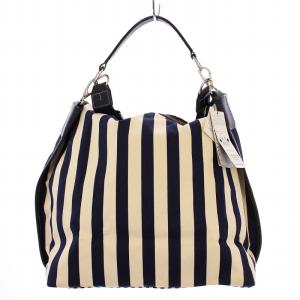 BURBERRY BLACK LABEL ショルダーバッグ ハンドバッグ 2WAY ストライプ キャンバス レザー 白 紺 BKL72-617-28