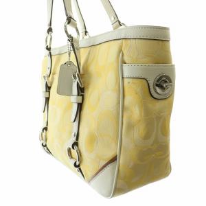 COACH トートバッグ ハンドバッグ キャンバス レザー ロゴチャーム 黄色 イエロー 白 ホワイト F15669