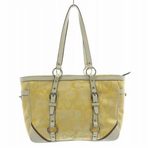 COACH トートバッグ ハンドバッグ キャンバス レザー ロゴチャーム 黄色 イエロー 白 ホワイト F15669