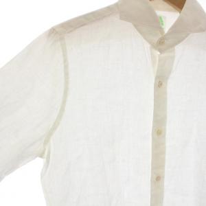Finamore シアー シャツ ホリゾンタルカラー リネン 長袖 15.5 39 白