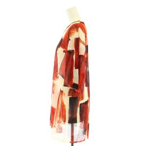 CELINE Tシャツ カットソー クルーネック 半袖 総柄 シアー シースルー 絹 シルク S 赤 レッド ベージュ 2 3Y38/5375