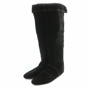 JIMMY CHOO ロングブーツ フラット ラウンドトゥ スエード 38 黒 ブラック /BB