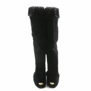 JIMMY CHOO ロングブーツ フラット ラウンドトゥ スエード 38 黒 ブラック /BB