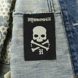 HYDROGEN デニムジャケット Gジャン ジージャン アウター 切替 ドクロ 刺繍 S 青 ブルー /BB