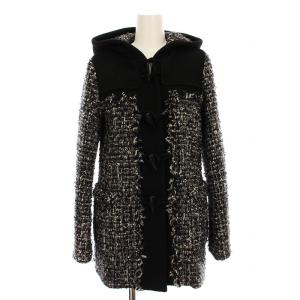 S218-015 ダッフルコート ツイード トグルボタン ジップアップ 切替 ウール カシミヤ混 34