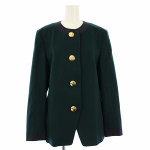 ヴィンテージ ノーカラージャケット 金ボタン F38 グリーン ネイビー /TK