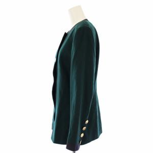AKRIS ヴィンテージ ノーカラージャケット 金ボタン F38 グリーン ネイビー /TK