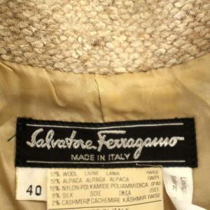 Salvatore Ferragamo ツイード テーラードジャケット エルボーパッチ 40 ベージュ