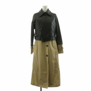 フェイクレザーコンビトレンチコート ライダース ノースリーブ ロング 36 ブラック ベージュ 3086101