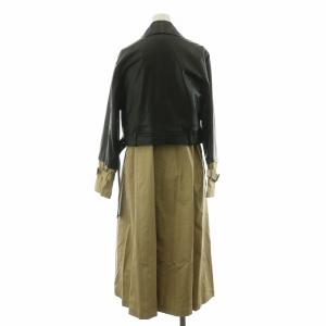 LANVIN en Bleu フェイクレザーコンビトレンチコート ライダース ノースリーブ ロング 36 ブラック ベージュ 3086101