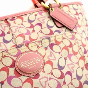 COACH トートバッグ F18426 シグネチャー ショルダー PVC ピンク 白