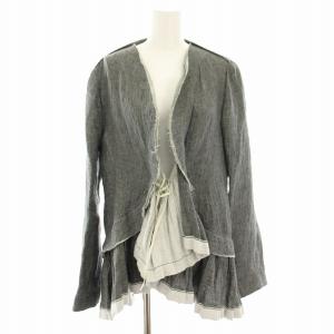 リネンジャケット ノーカラージャケット アウター リボン 麻 40 グレー 白 ホワイト E15GIMAR37Y00TL265