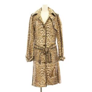 338011 スプリングコート ロング レオパード柄 ヒョウ柄 ラインストーン ベルト付き 13 ベージュ