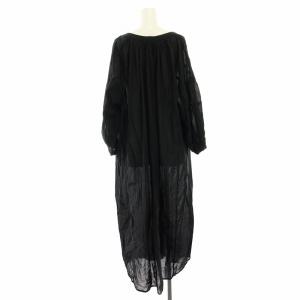 URBAN RESEARCH コットンボイル袖ボリュームギャザーワンピース ロング キーネック 長袖 Free 黒 ブラック UR95-26C012