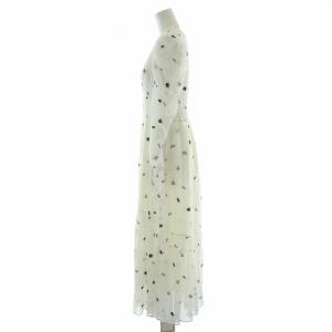 Apuweiser-riche フラワー刺繍ワンピース フレア ミモレ ロング 長袖 Vネック シアー シースルー 刺繍 1 白 ホワイト