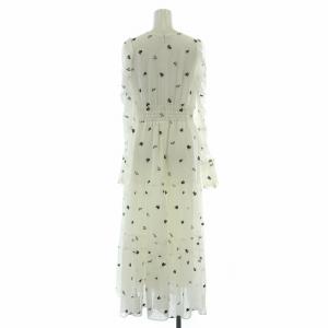 Apuweiser-riche フラワー刺繍ワンピース フレア ミモレ ロング 長袖 Vネック シアー シースルー 刺繍 1 白 ホワイト