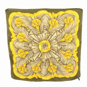 CELINE スカーフ 総柄 絹 シルク カーキ 黄 イエロー /YT OH