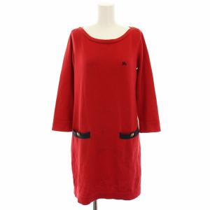 ニットワンピース ひざ丈 長袖 38 赤 レッド 紺 ネイビー E1J99-552-15 /YT
