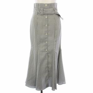 22SS フロントボタンマーメイドスカート ギンガムチェック ロング 1 白 黒 SWFS221158