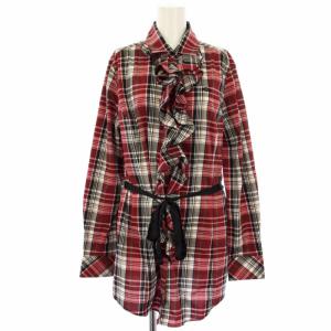 ロングシャツ ブラウス 長袖 チェック フリル 5 赤 黒 T5026FG3749 /TK