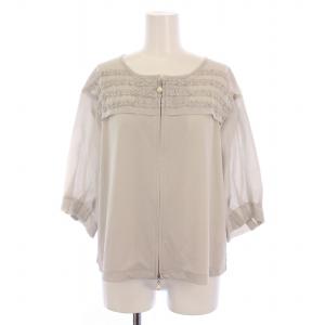 マイルドドライスムースコンパクトカーディガン 五分袖 ジップアップ パール F グレー A2221UCD413