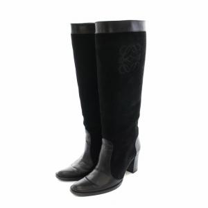 ロングブーツ アナグラム スエード レザー 36.5 ブラック