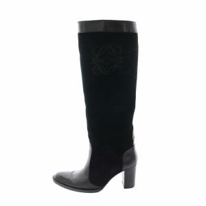 LOEWE ロングブーツ アナグラム スエード レザー 36.5 ブラック