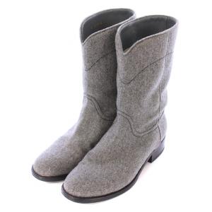 CHANEL ミドルブーツ ココマーク 刺繍 ウール 36.5 グレー