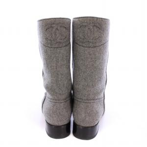 CHANEL ミドルブーツ ココマーク 刺繍 ウール 36.5 グレー