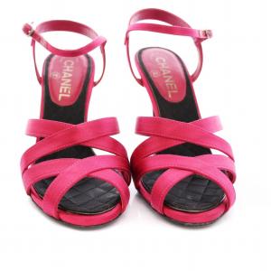 CHANEL ココマーク サンダル ピンヒール ハイヒール サテン 36.5C ローズピンク G28507 /YM