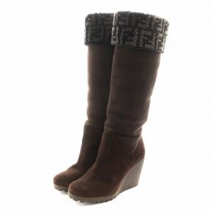 FENDI ズッカ柄 ロングブーツ 38.5 ブラウン 8W3625