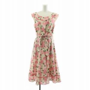 ノースリーブワンピース ロング 花柄 ベルト付き 11 ベージュ ピンク MDJ501H12 /NQ