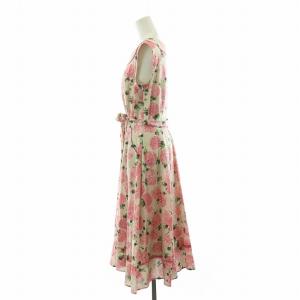 LAURA ASHLEY ノースリーブワンピース ロング 花柄 ベルト付き 11 ベージュ ピンク MDJ501H12 /NQ
