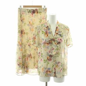 セットアップ フレアスカート シャツ ブラウス シアー 花柄 ロング 半袖 9 ベージュ MSJ660H12