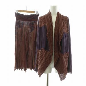 セットアップ ニット スカート カーディガン 長袖 ロング 柄 M ブラウン パープル J0182KS601