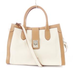 ショルダーバッグ ハンドバッグ 2WAY 型押し アイボリー 茶 /MM