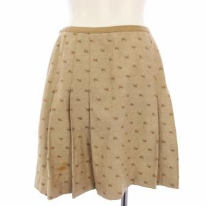 BURBERRY BLUE LABEL ラップスカート ひざ丈 ホース 総柄 プリーツ ミニ 36 ベージュ FL595-420 /TK