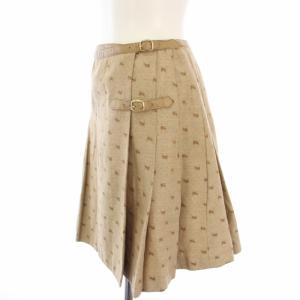 BURBERRY BLUE LABEL ラップスカート ひざ丈 ホース 総柄 プリーツ ミニ 36 ベージュ FL595-420 /TK