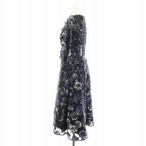 TO BE CHIC ワンピース ミモレ ロング 7分袖 ベロア フラワー 花柄 40 紺 ネイビー W5J10-645-09