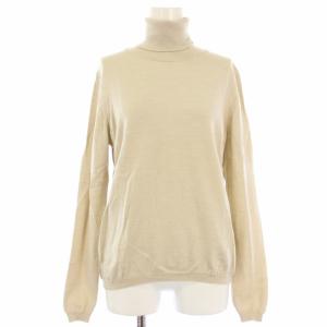 ニット セーター 長袖 タートルネック ホース 刺繍 ウール L ベージュ /TK