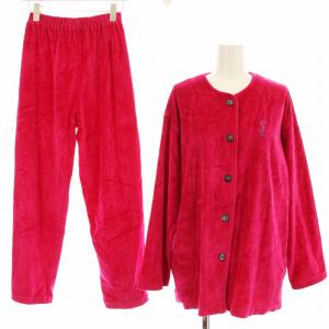 セットアップ 上下 シャツ 長袖 パンツ ベロア ロゴ刺繍 M ピンク /KU