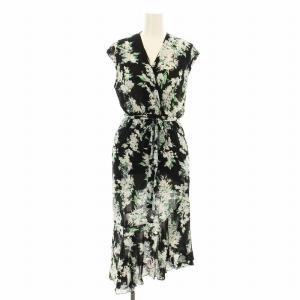 カシュクールフラワーワンピース FWFO181061 フレア ミモレ ロング 半袖 花柄 ベルト付き 0