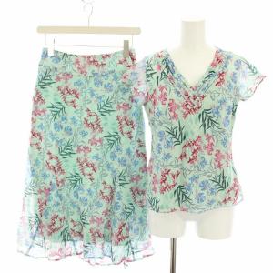 セットアップ 上下 シャツ ブラウス Vネック 半袖 スカート ロング フレア 花柄 絹 シルク混 7