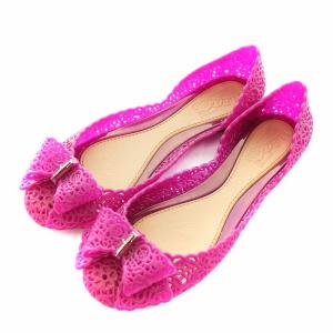 フラットシューズ パンプス リボン ラバー 6 紫 パープル /AN42