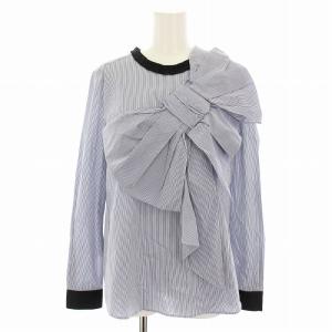 シャツ ブラウス 長袖 ストライプ柄 リボン F 青 ブルー 白 ホワイト 黒 ブラック 170436